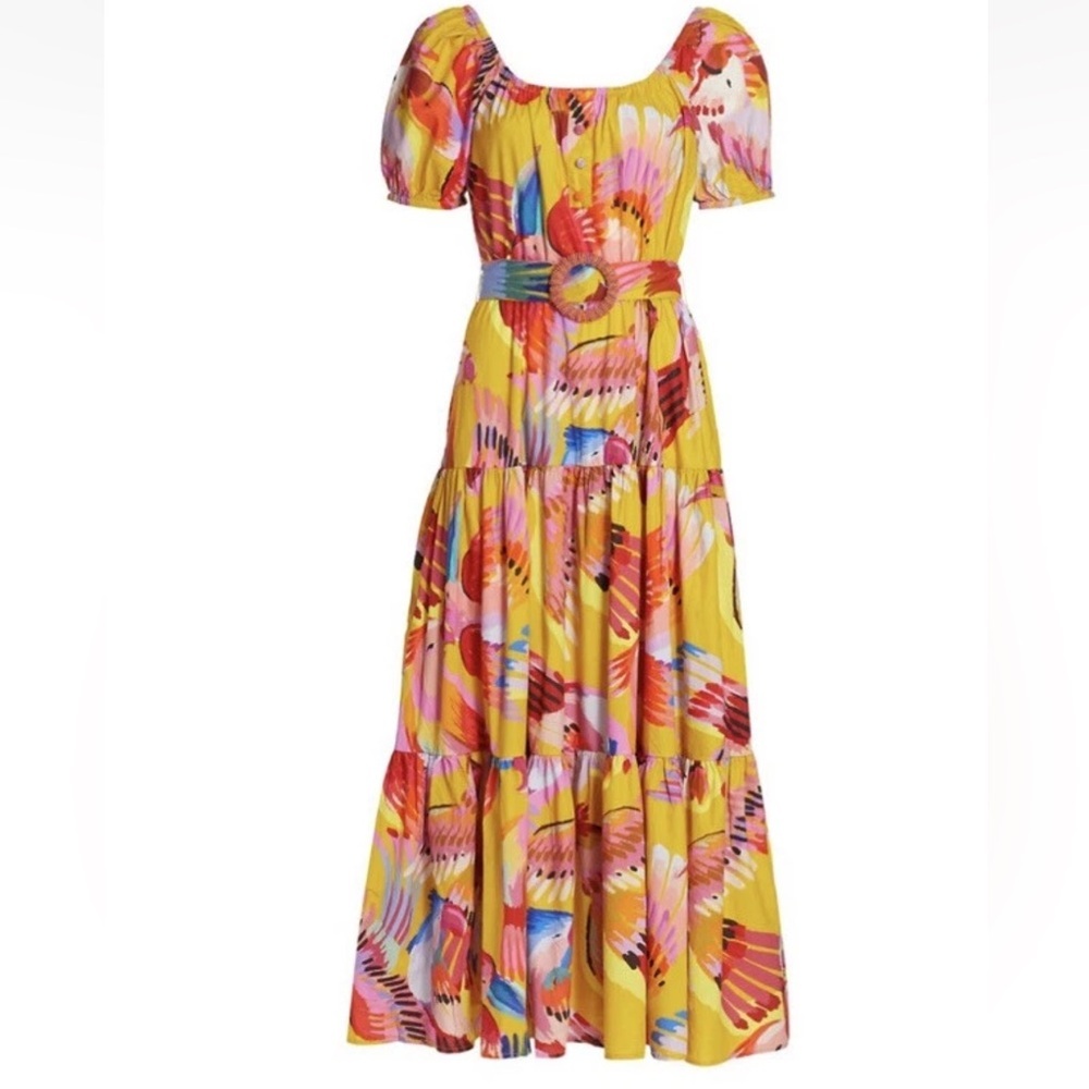 NWT FARM RIO Anthropologie Neon Macaws Puff Sleeve Maxi Dress - Picture 6 of 16